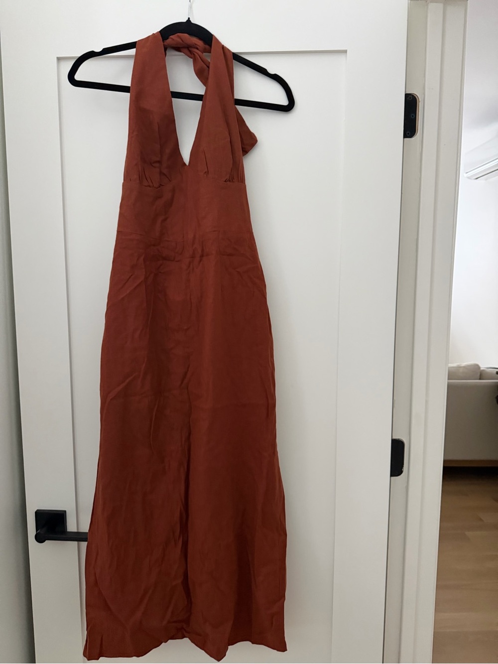 Zara Rust Brown Lace-Up Halter Linen Dress